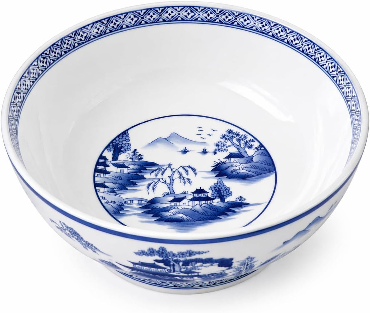 Blue and White Chinese Landscape Centerpiece Bowl, 12 Inch