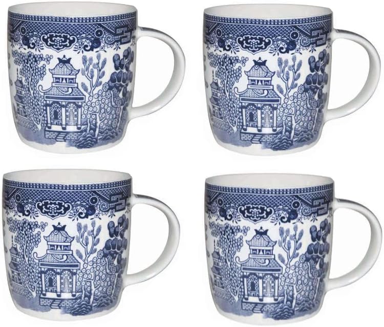 Churchill Blue Willow Mugs, 11 oz, Set of 4