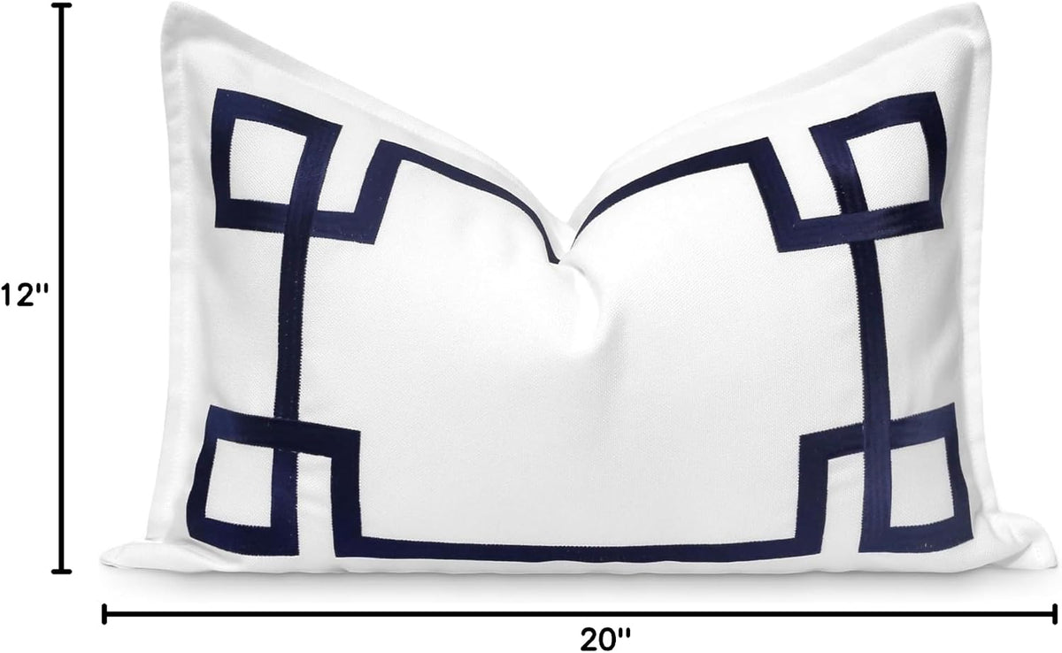Navy Greek Key Outdoor Lumbar Pillow Cover, 12x20