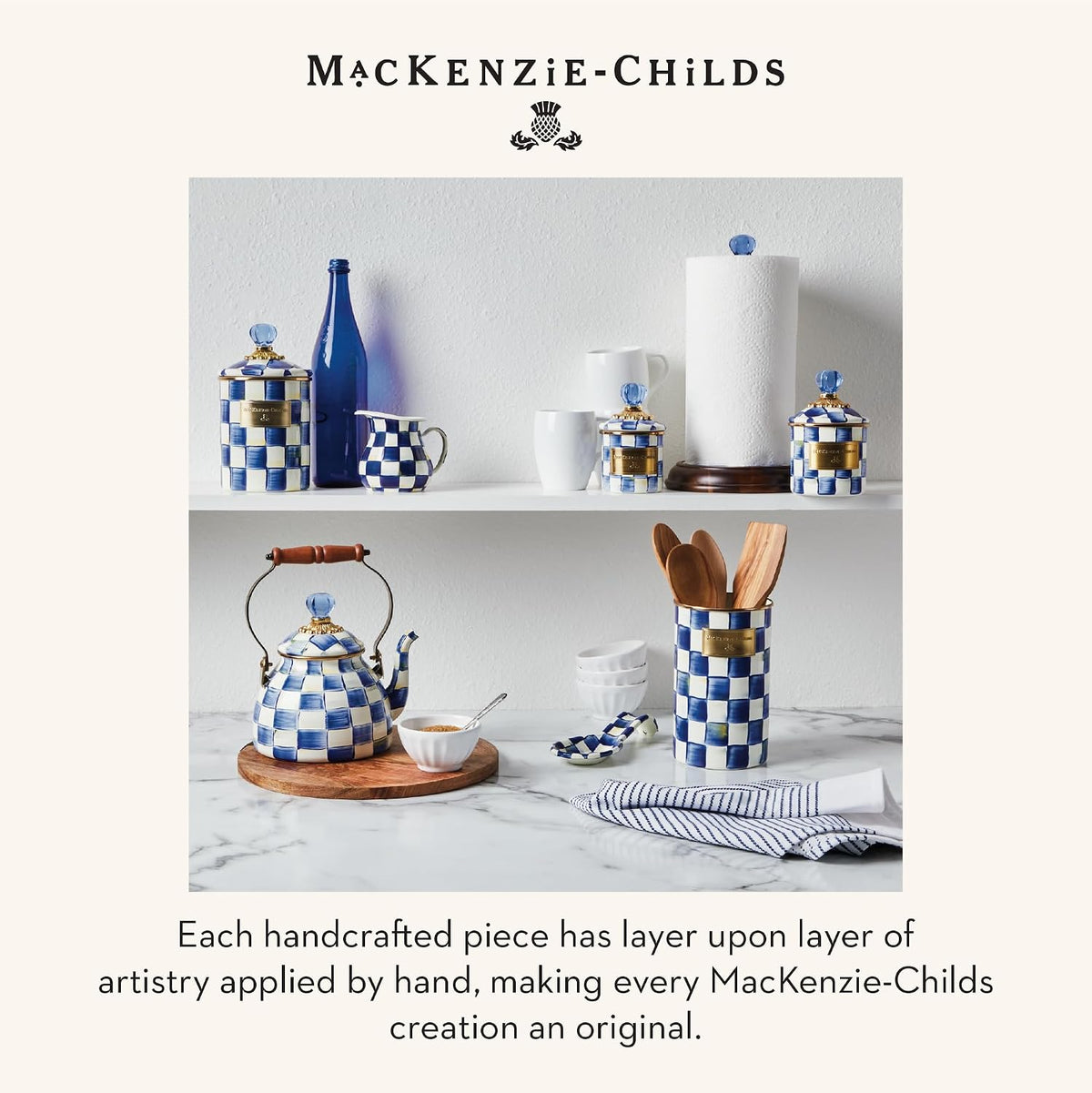 MacKenzie-Childs Enamel Spoon Rest, Royal Check