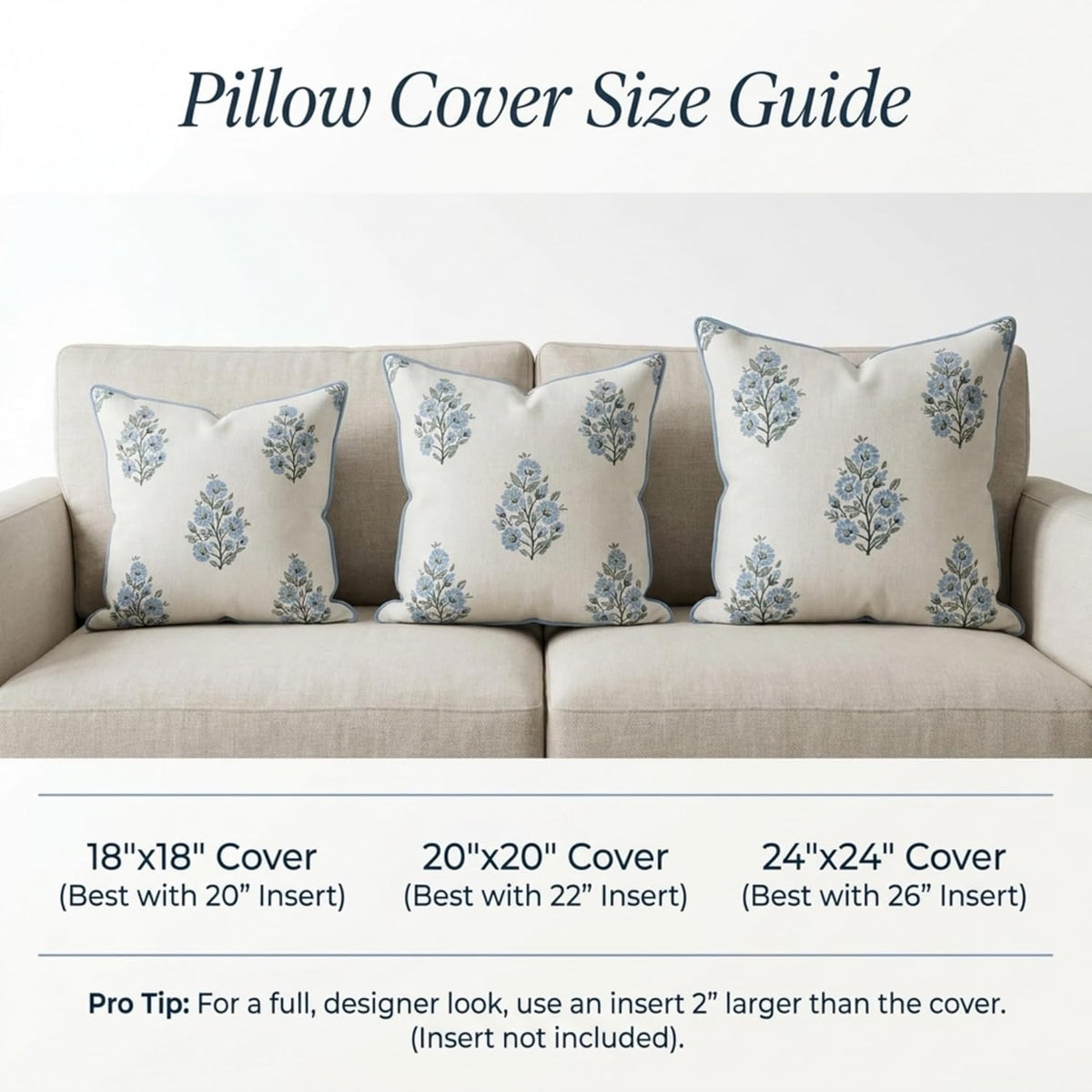 Camille Blue Floral Block Print Pillow Cover