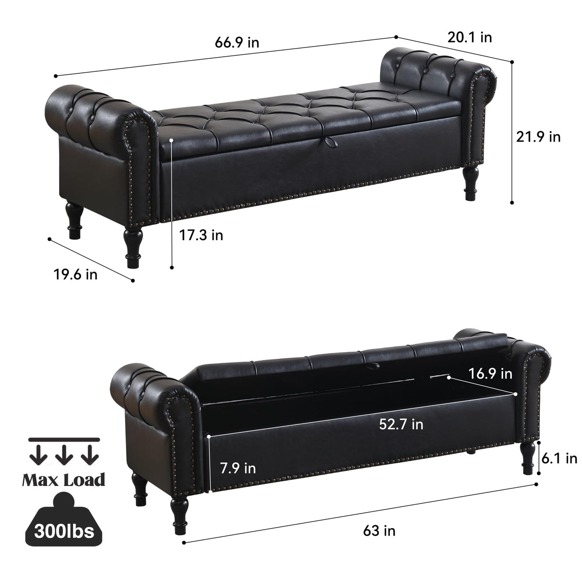 Navy Velvet Tufted Storage Bench