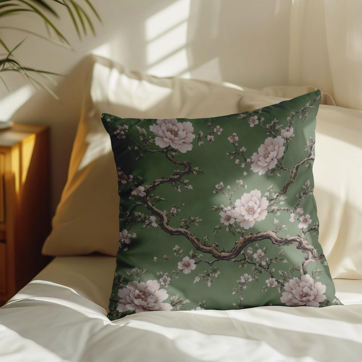 Blue Chinoiserie Bird and Peony Pillow Cover, 18x18