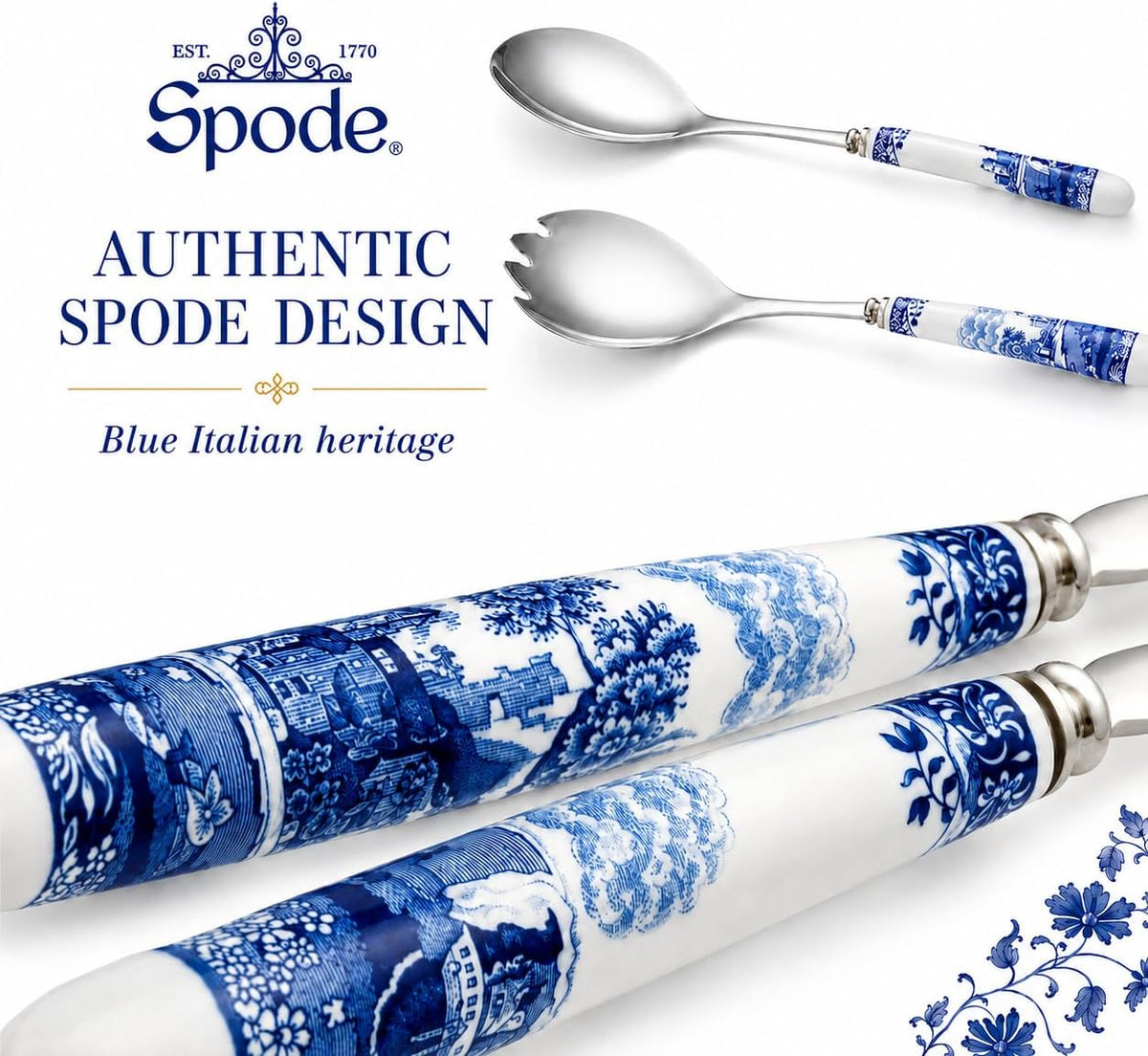Spode Blue Italian Salad Servers, Set of 2