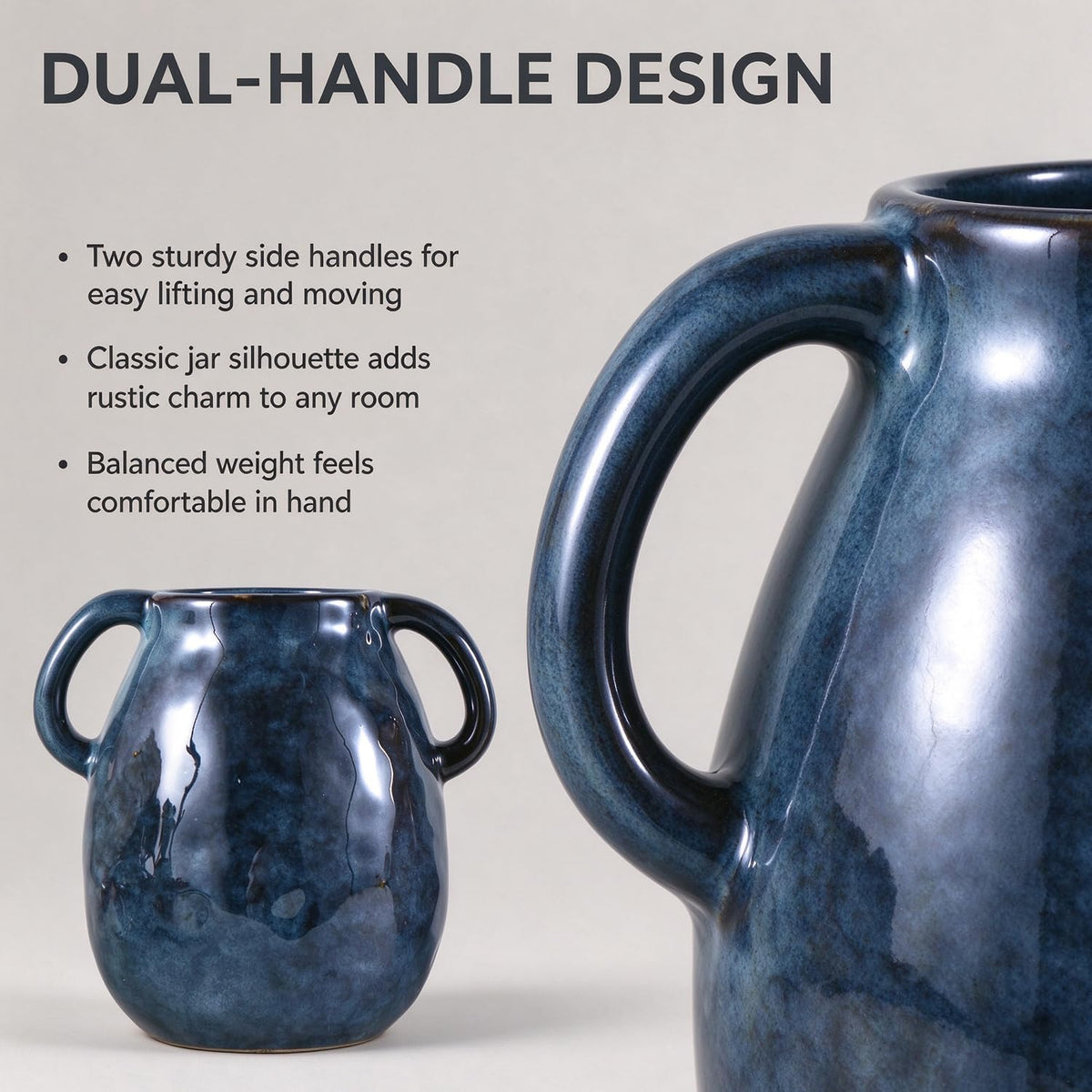 Blue Ceramic Vase with Two Handles