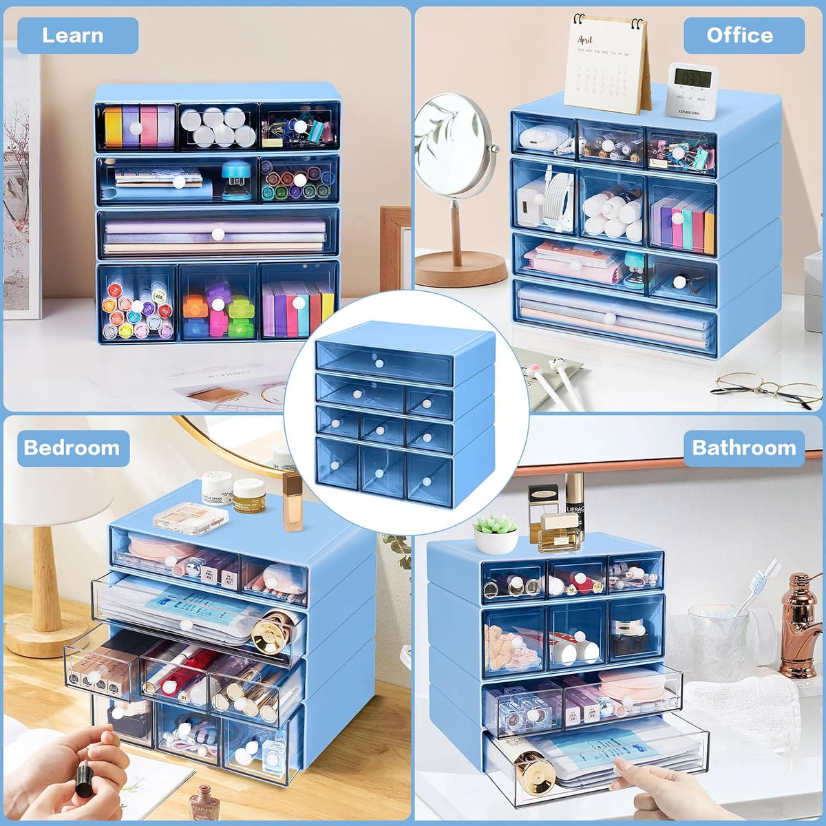 Blue 9-Drawer Desktop Storage Organizer