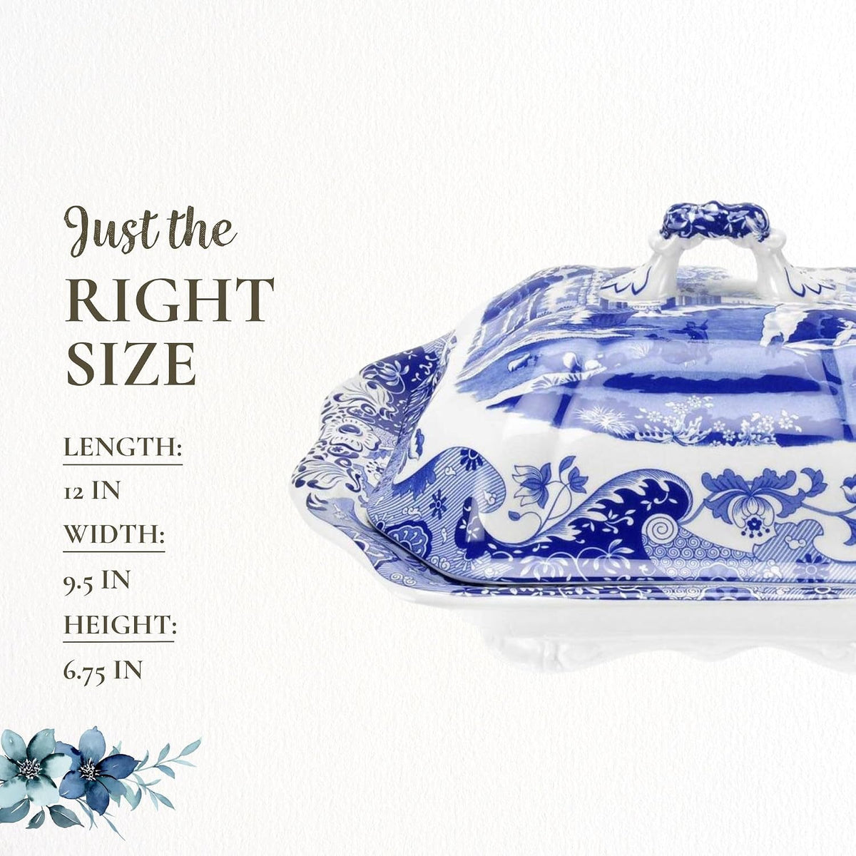 Spode Blue Italian Covered Vegetable Dish, 30 oz