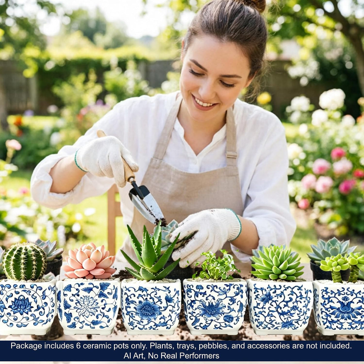 Blue and White Succulent Planters, Set of 6