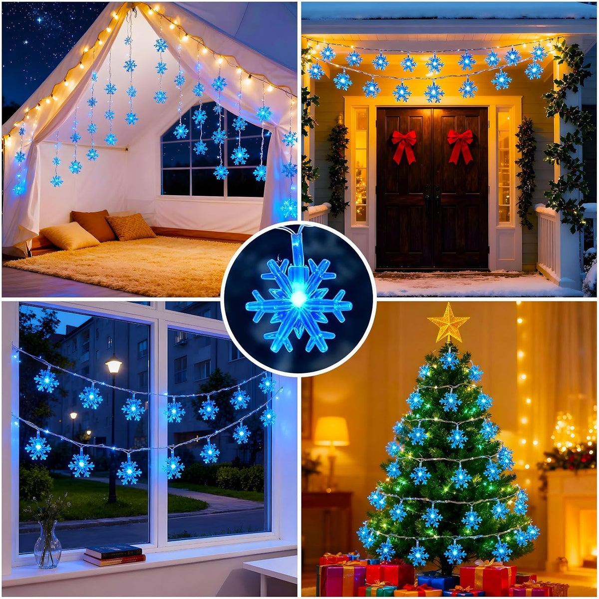 Blue Snowflake String Lights, 20 ft