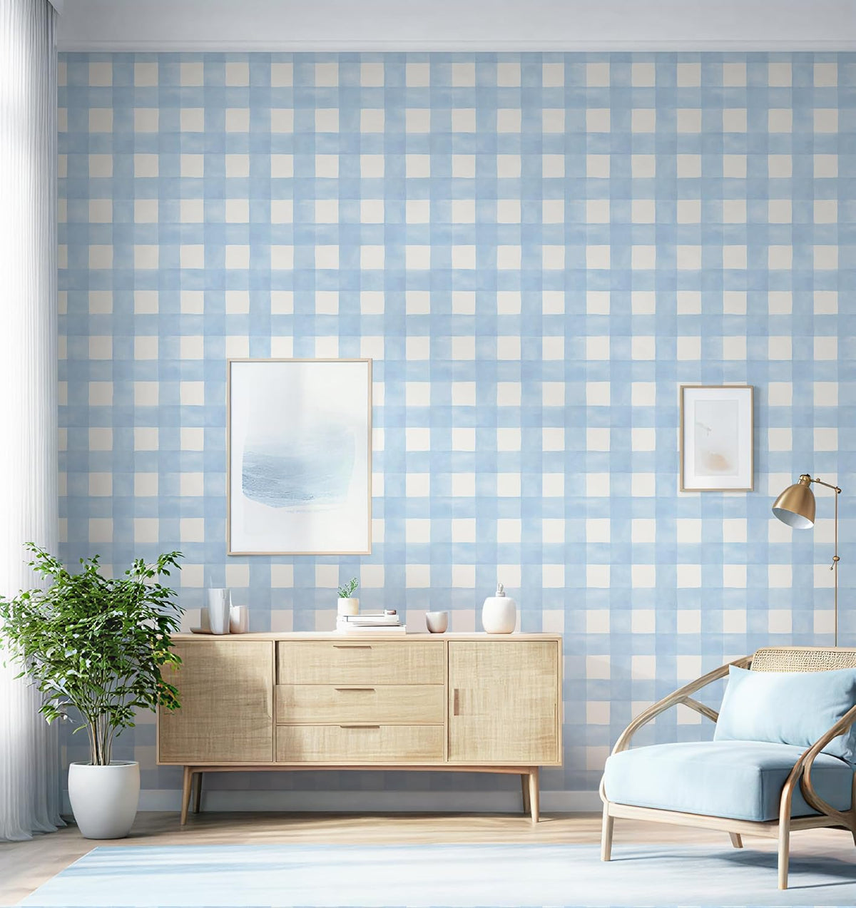 Blue Gingham Peel and Stick Wallpaper