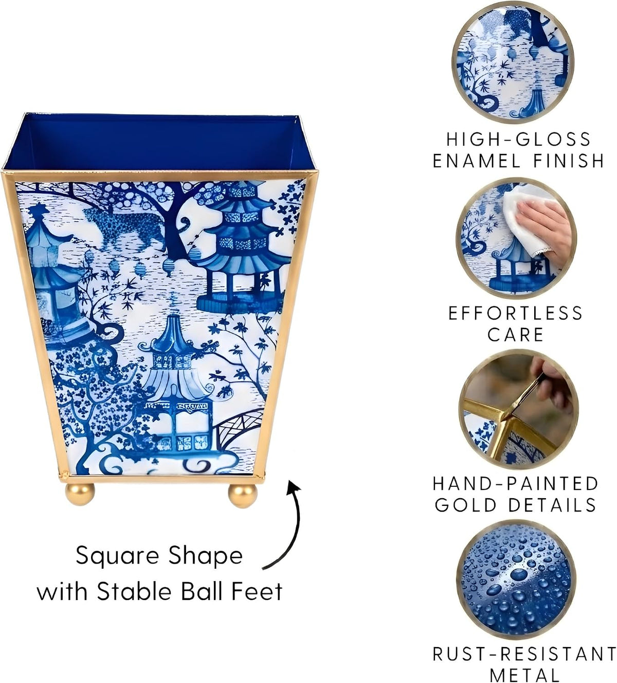 Blue and White Enamel Cachepot, 4 Inch