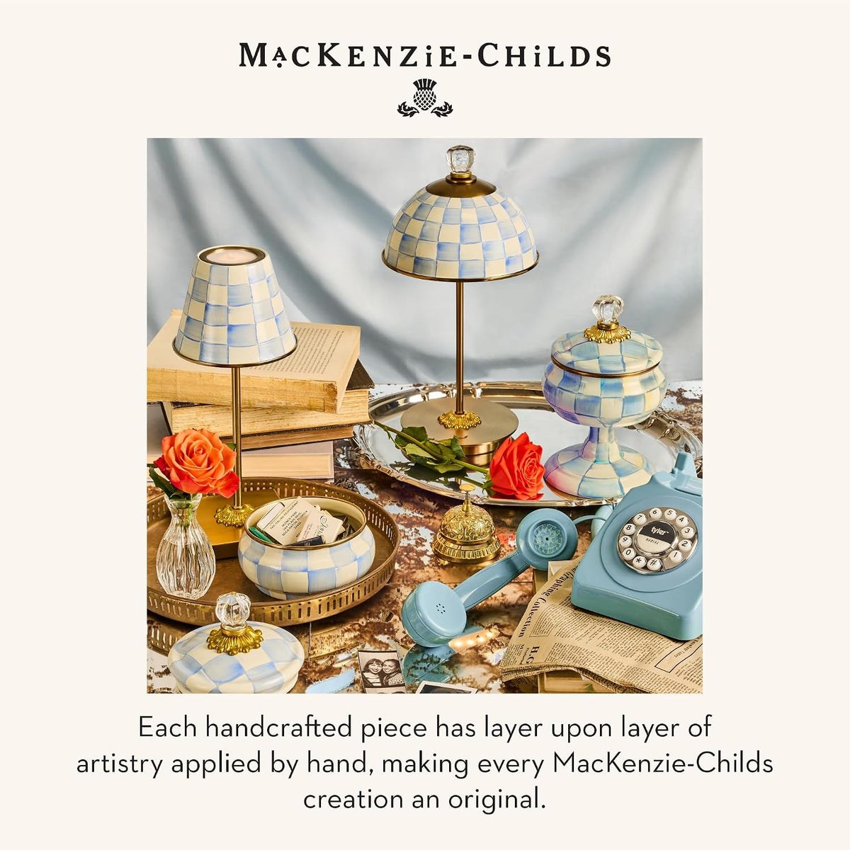 MacKenzie-Childs LED Dome Table Lamp, Sky Check