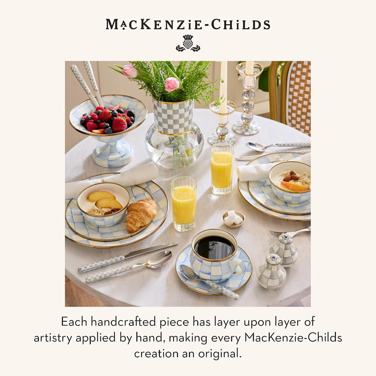 MacKenzie-Childs Sky Check Pillar Candlestick