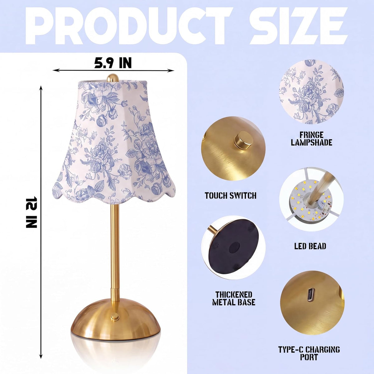 Blue Floral Cordless Table Lamp