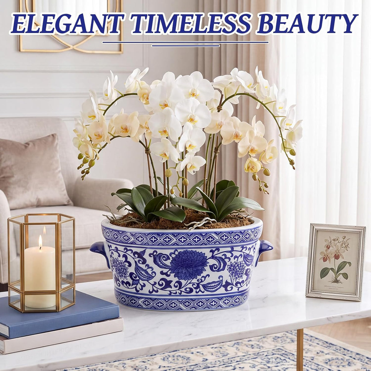 Blue and White Chinoiserie Oval Planter
