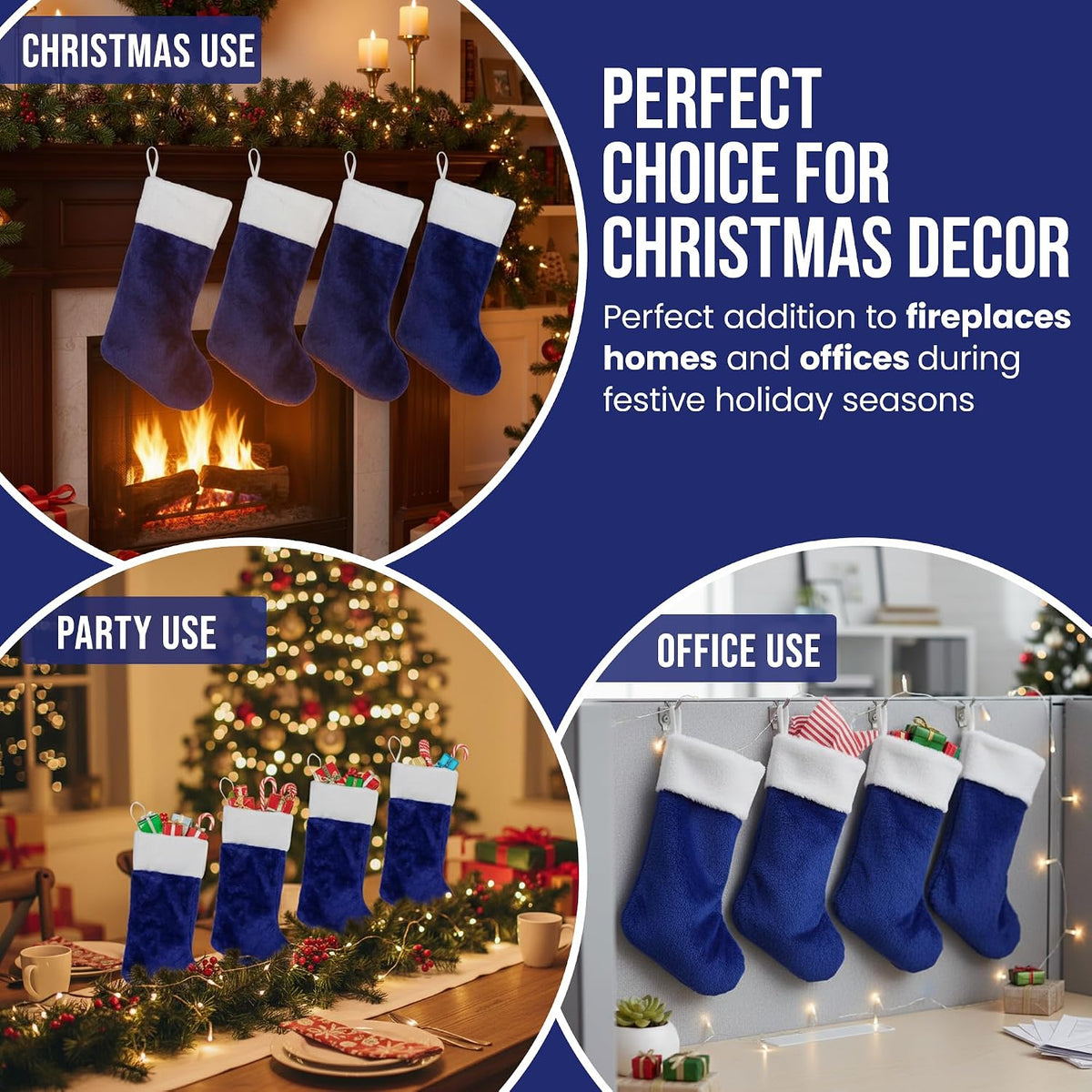 Blue Plush Christmas Stockings, Set of 4