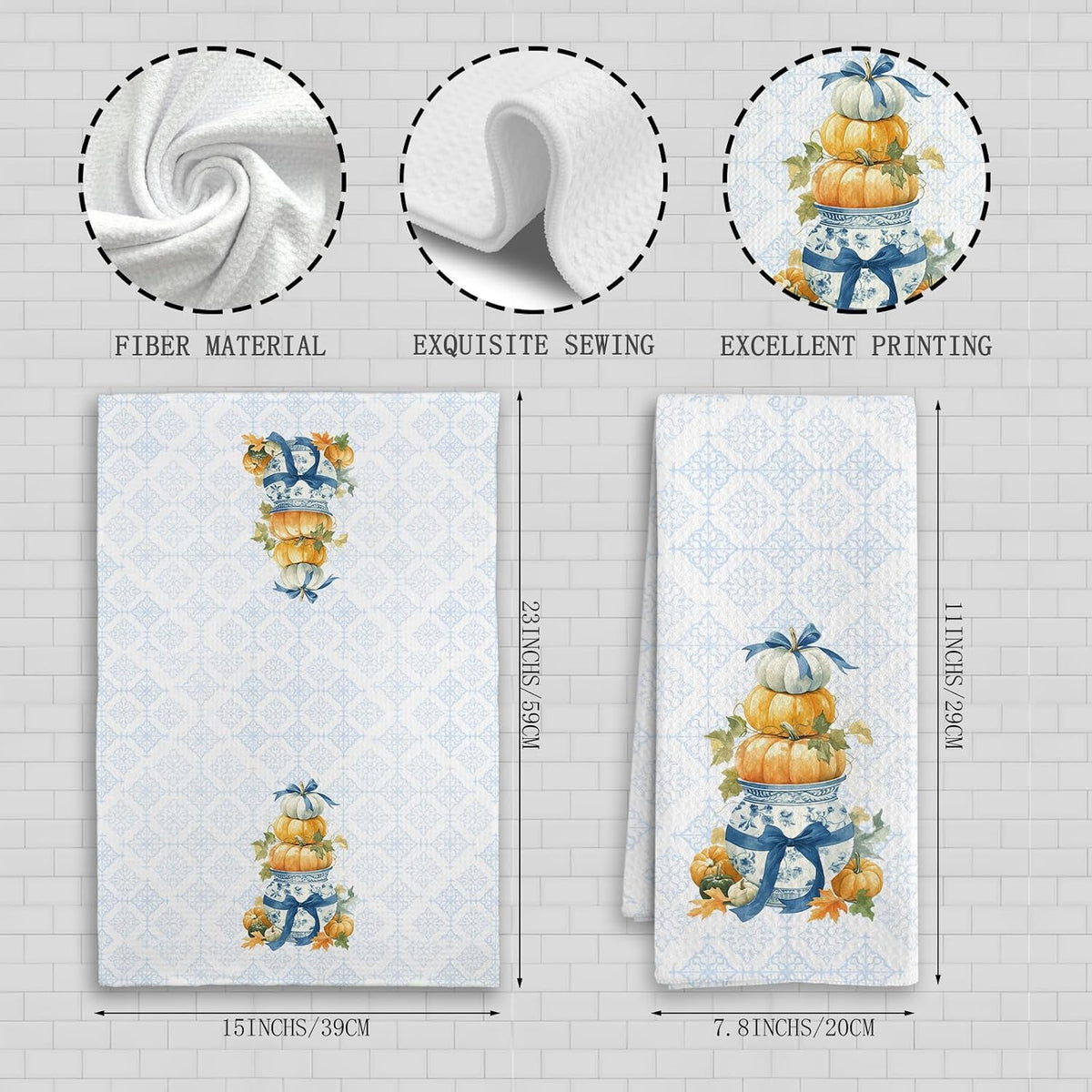 Chinoiserie Waffle Kitchen Towels, 16 x 24 Inch