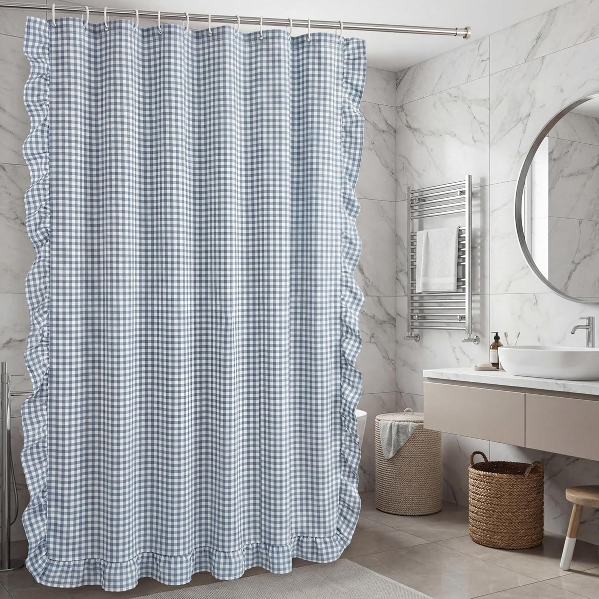 Ruffled Gingham Shower Curtain, 72 x 72