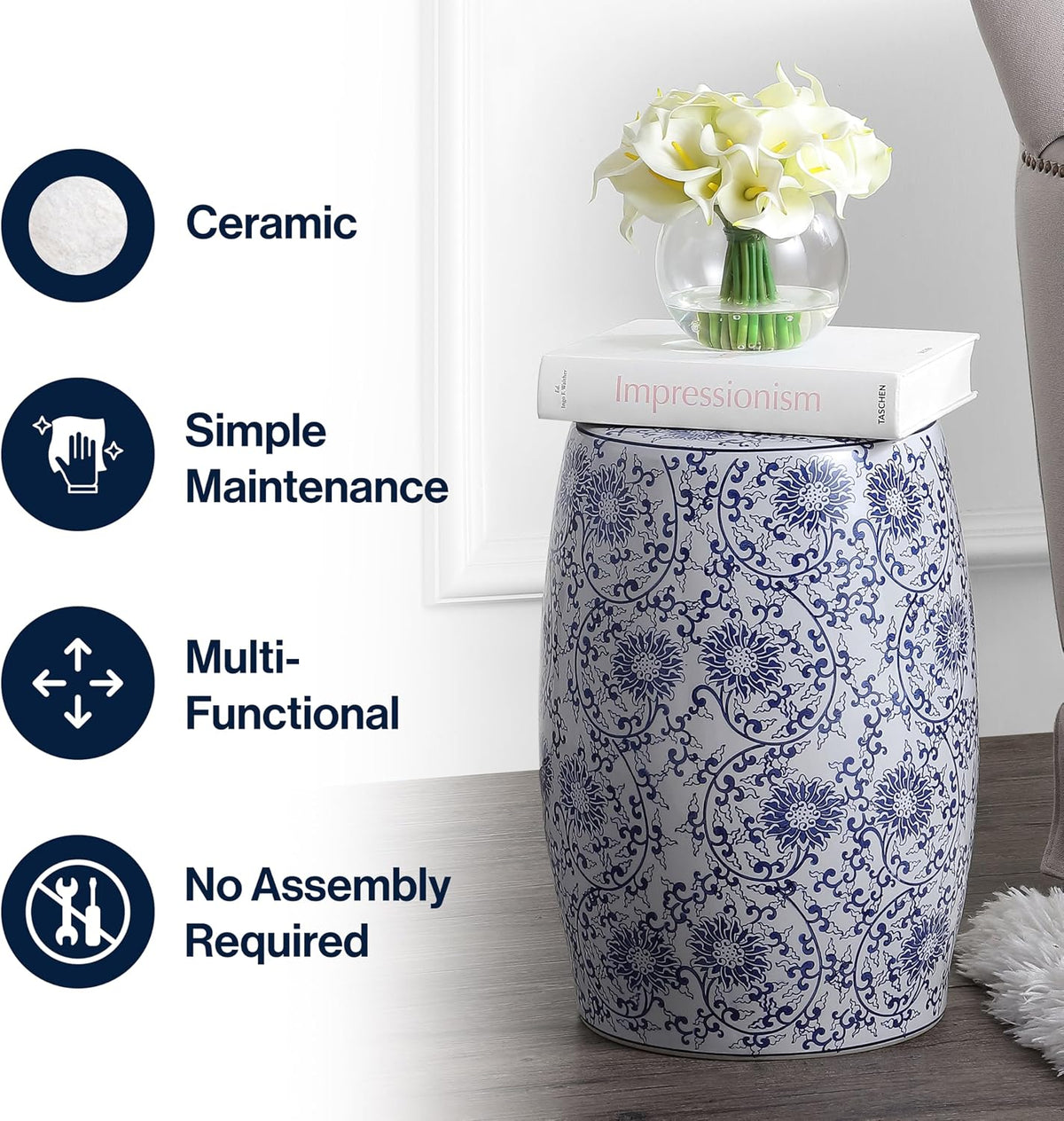 Jonathan Y Lotus Blossom Ceramic Garden Stool