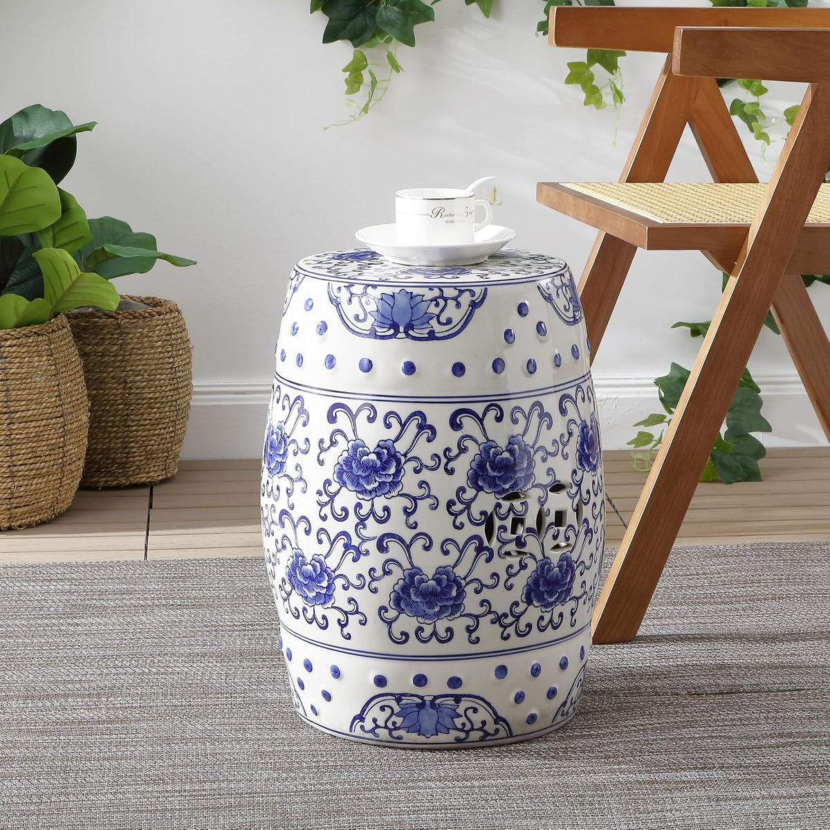 Jonathan Y Lotus Chinoiserie Garden Stool, 17.75"