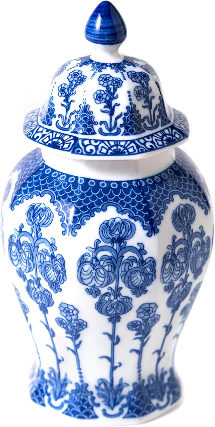 Blue and white lotus ginger jar