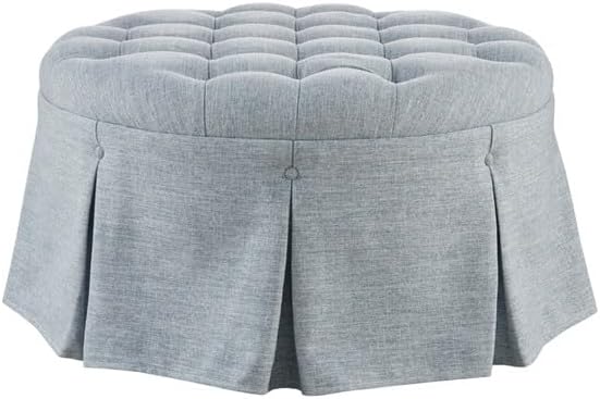 Martha Stewart Light Blue Tufted Round Ottoman