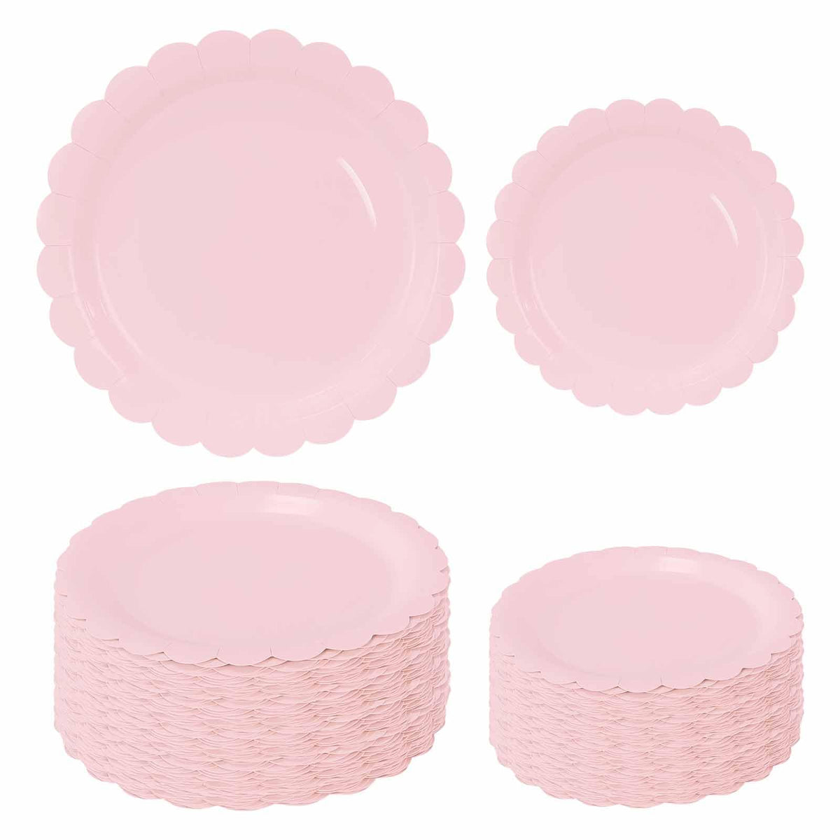 White Scalloped Paper Plates, Royal Blue Trim, 50 Pack