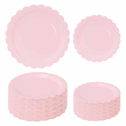 White Scalloped Paper Plates, Royal Blue Trim, 50 Pack