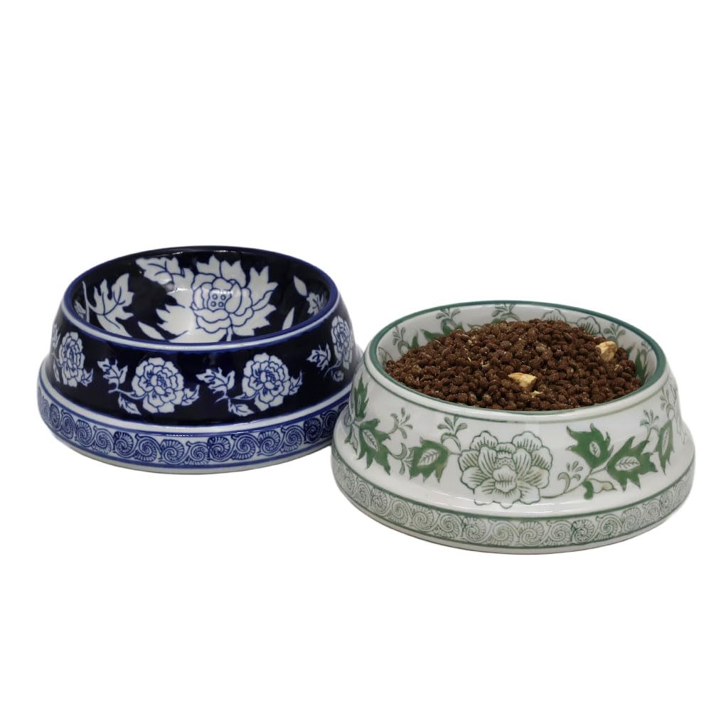 Hand-Painted Blue and White Ceramic Pet Bowl