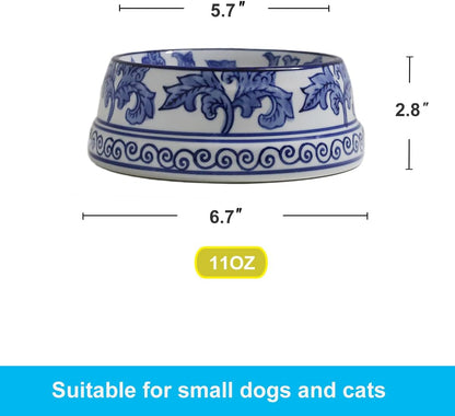 Hand-Painted Blue and White Ceramic Pet Bowl