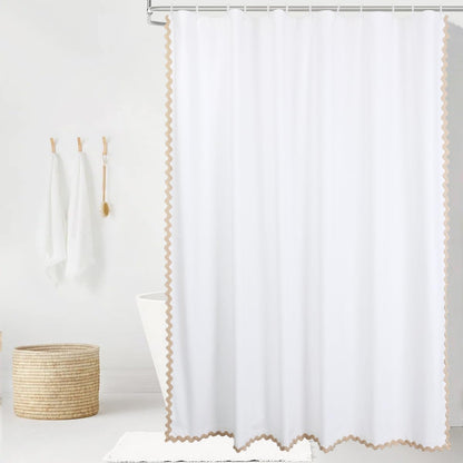 Scalloped Cotton Shower Curtain, White and Blue