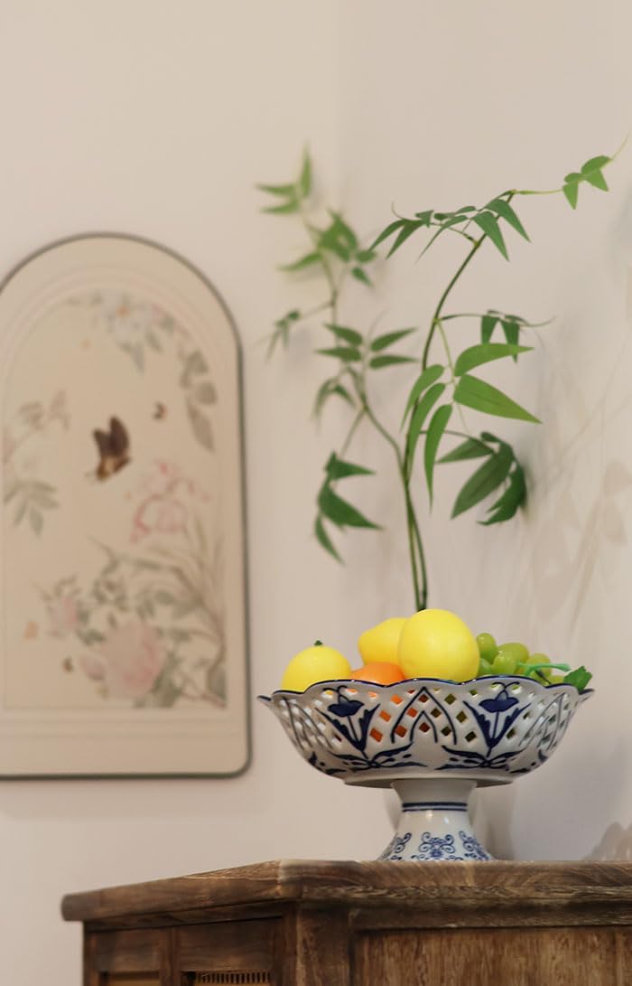 Blue and White Chinoiserie Footed Serving Bowl
