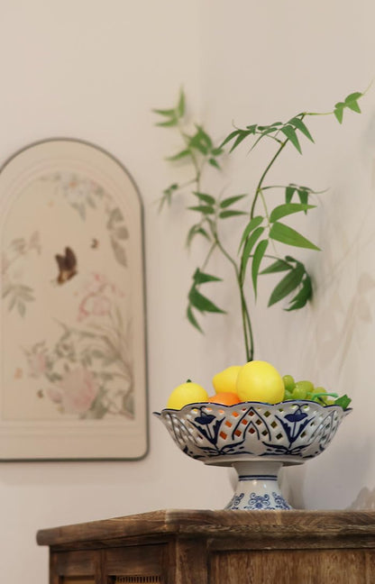 Blue and White Chinoiserie Footed Serving Bowl