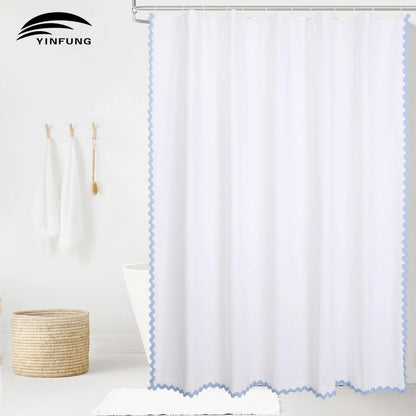 Scalloped Cotton Shower Curtain, White and Blue