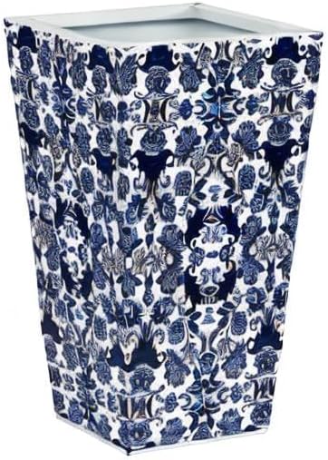 Nearly Natural Blue and White Metal Planter, 18"