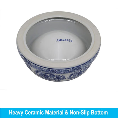 Hand-Painted Blue and White Ceramic Pet Bowl