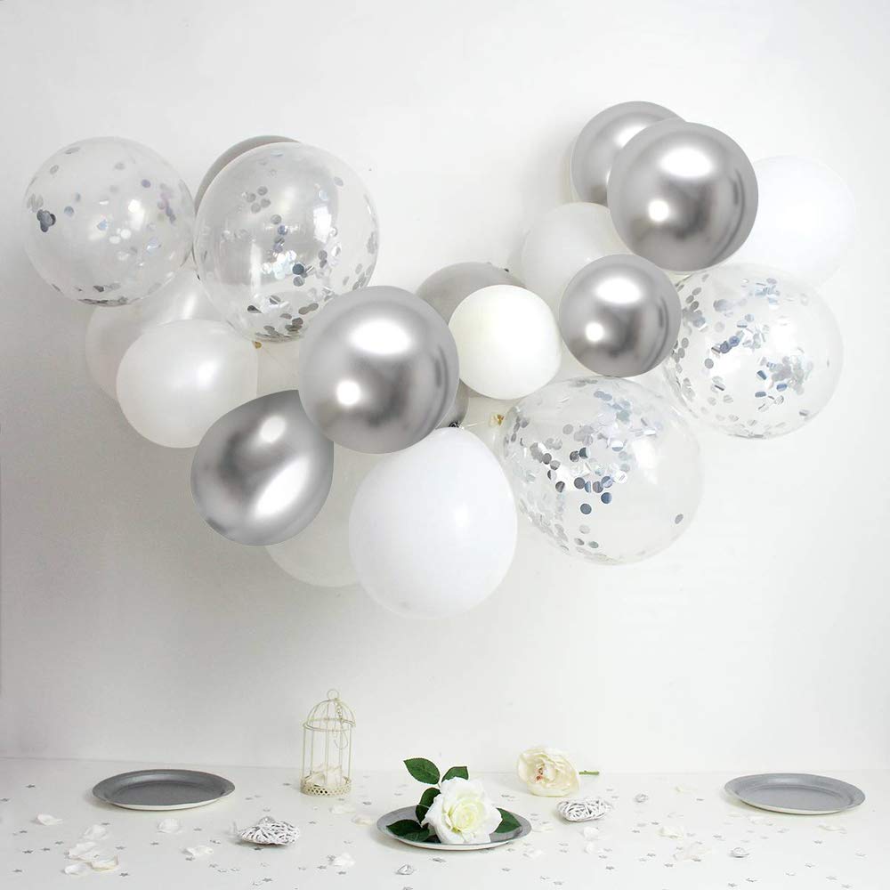 Royal Blue and White Confetti Balloons, 50 Pack