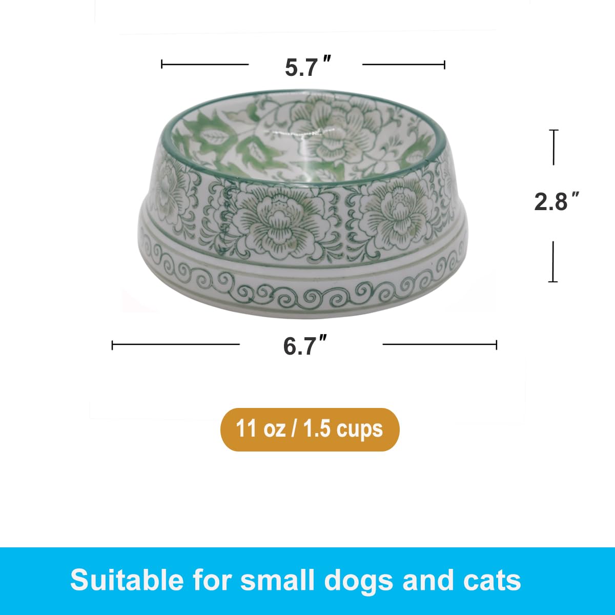 Hand-Painted Blue and White Ceramic Pet Bowl