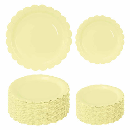 White Scalloped Paper Plates, Royal Blue Trim, 50 Pack