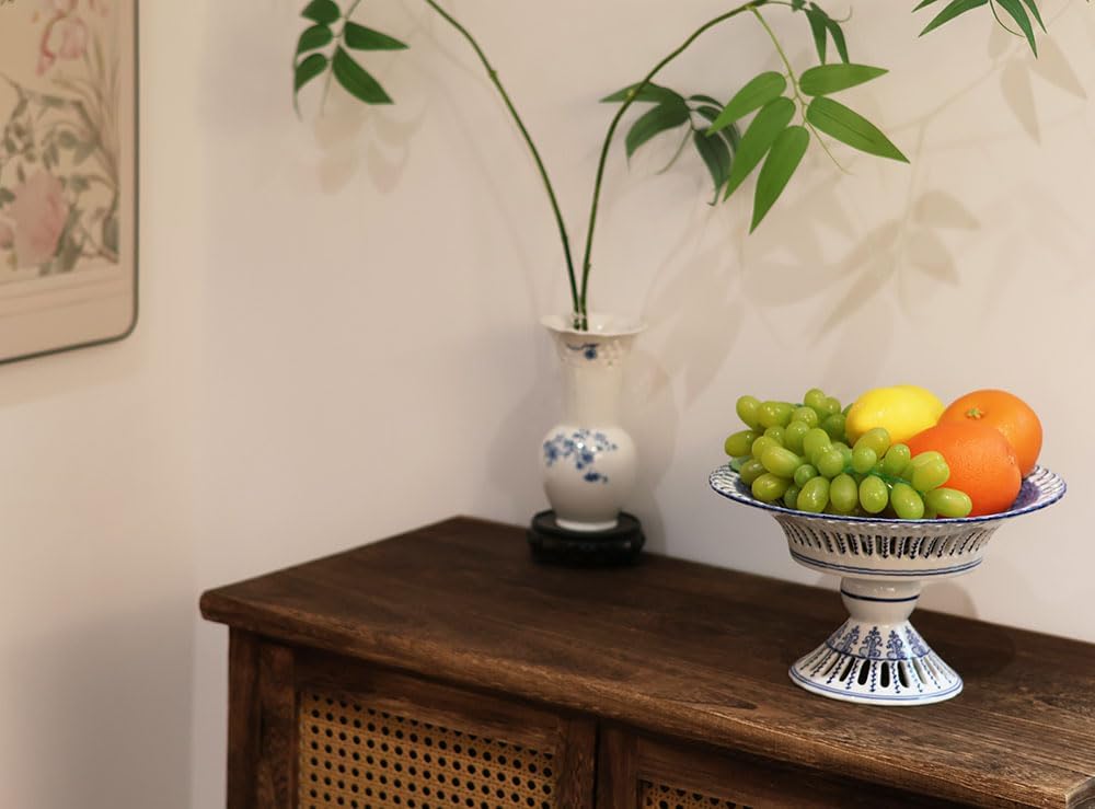Blue and White Footed Fruit Bowl