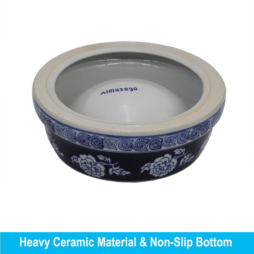 Hand-Painted Blue and White Ceramic Pet Bowl