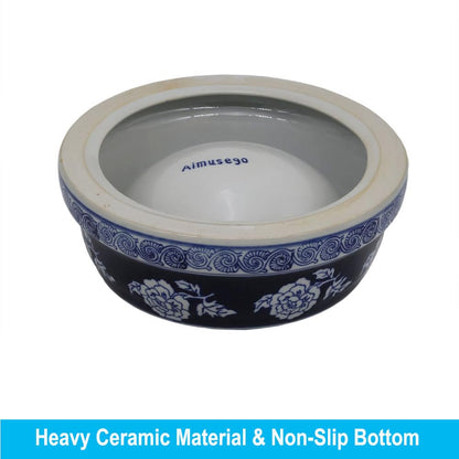 Hand-Painted Blue and White Ceramic Pet Bowl