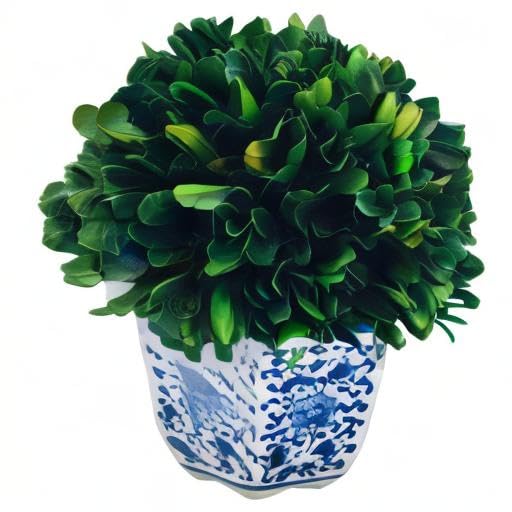 Preserved Boxwood Ball in Blue and White Pot