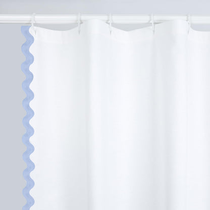 Scalloped Cotton Shower Curtain, White and Blue