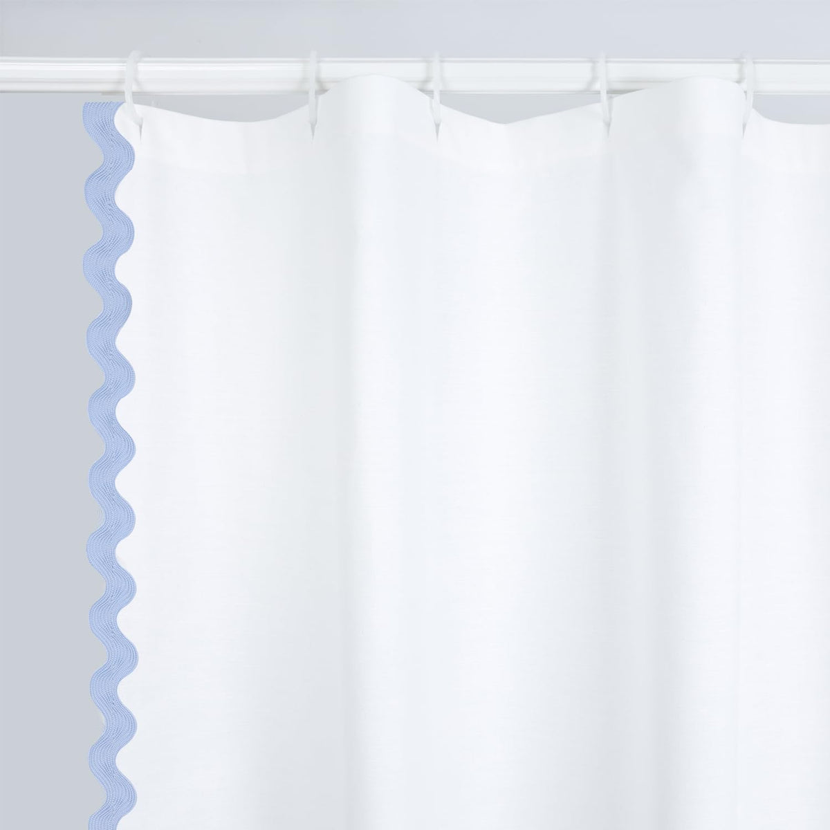 Scalloped Cotton Shower Curtain, White and Blue