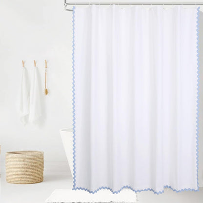 Scalloped Cotton Shower Curtain, White and Blue