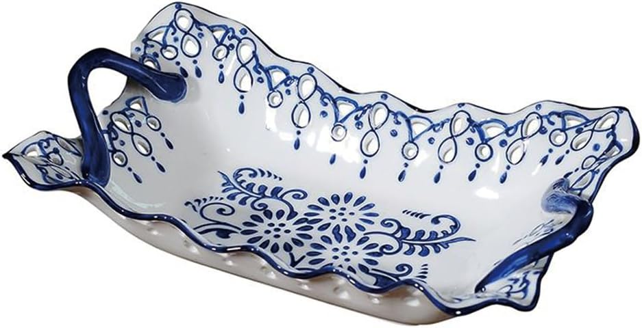 Hand Painted Blue and White Fruit Basket Bowl