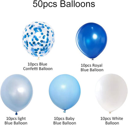 Royal Blue and White Confetti Balloons, 50 Pack