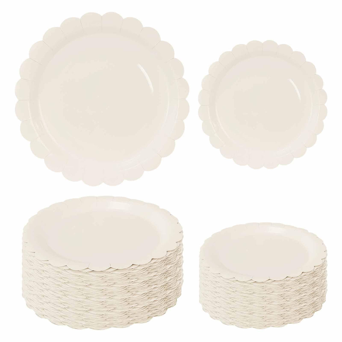 White Scalloped Paper Plates, Royal Blue Trim, 50 Pack