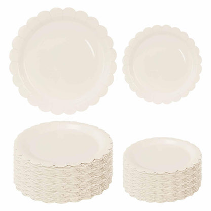 White Scalloped Paper Plates, Royal Blue Trim, 50 Pack